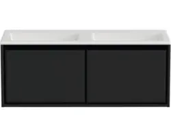 Waschbeckenunterschrank Sanox Loft Mineralguss 47x120,5x45,5 cm mit Doppel-Mineralgusswaschbecken ohne Hahnloch schwarz matt /weiß matt