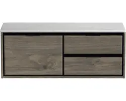 Waschbeckenunterschrank Sanox Loft 47x121x46 cm mit Waschtischplatte 3 Schubladen und Doppelauszug rechts espresso/Kunststein