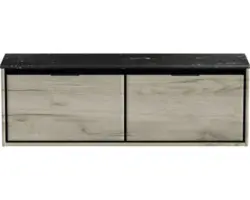 Waschbeckenunterschrank Sanox Loft 47x141x46 cm mit Waschtischplatte craft oak/Kunststein schwarz