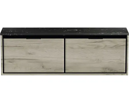 Waschbeckenunterschrank Sanox Loft 47x141x46 cm mit Waschtischplatte craft oak/Kunststein schwarz