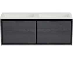 Waschbeckenunterschrank Sanox Loft Mineralguss 47x120,5x45,5 cm mit Doppel-Mineralgusswaschbecken ohne Hahnloch black oak