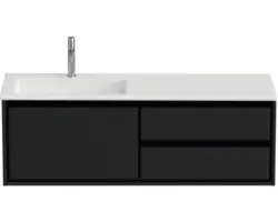 Waschbeckenunterschrank Sanox Loft Mineralguss 47x140,5x45,5 cm mit Mineralgusswaschbecken 3 Schubladen und Doppelauszug 70 cm rechts schwarz matt/weiß matt
