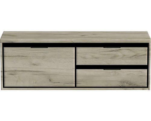 Waschbeckenunterschrank Sanox Loft 48,6x140,2x45 cm mit Waschtischplatte 3 Schubladen und Doppelauszug rechts craft oak