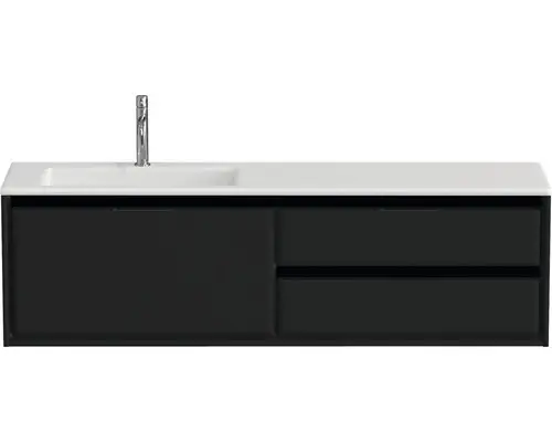 Waschbeckenunterschrank Sanox Loft Mineralguss 47x160,5x45,5 cm mit Mineralgusswaschbecken 3 Schubladen und Doppelauszug 70 cm rechts schwarz matt