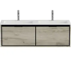 Waschbeckenunterschrank Sanox Loft Mineralguss 47x140,5x45,5 cm mit Doppel-Mineralgusswaschbecken craft/weiß matt
