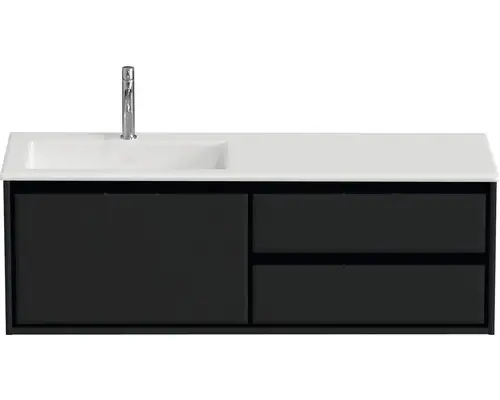 Waschbeckenunterschrank Sanox Loft Mineralguss 47x140,5x45,5 cm mit Mineralgusswaschbecken 3 Schubladen und Doppelauszug 70 cm rechts schwarz matt