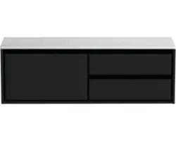 Waschbeckenunterschrank Sanox Loft 47x141x46 cm mit Waschtischplatte 3 Schubladen und Doppelauszug rechts schwarz mat/Kunststein