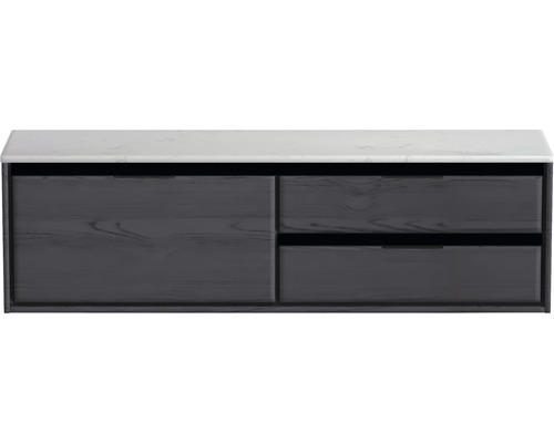 Waschbeckenunterschrank Sanox Loft 47x161x46 cm mit Waschtischplatte 3 Schubladen und Doppelauszug rechts black oak/Kunststein