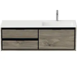 Waschbeckenunterschrank Sanox Loft Mineralguss 47x140,5x45,5 cm mit Mineralgusswaschbecken 3 Schubladen und Doppelauszug 70 cm links espresso/weiß matt