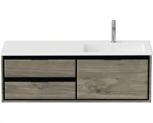 Waschbeckenunterschrank Sanox Loft Mineralguss 47x140,5x45,5 cm mit Mineralgusswaschbecken 3 Schubladen und Doppelauszug 70 cm links espresso/weiß matt