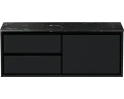 Waschbeckenunterschrank Sanox Loft 47x121x46 cm mit Waschtischplatte 3 Schubladen und Doppelauszug links schwarz matt /Kunststein schwarz