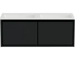 Waschbeckenunterschrank Sanox Loft Mineralguss 47x120,5x45,5 cm mit Doppel-Mineralgusswaschbecken ohne Hahnloch schwarz matt