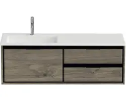 Waschbeckenunterschrank Sanox Loft Mineralguss 47x140,5x45,5 cm mit Mineralgusswaschbecken 3 Schubladen und Doppelauszug 70 cm rechts espresso/weiß matt