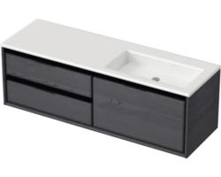 Waschbeckenunterschrank Sanox Loft Mineralguss 47x140,5x45,5 cm mit Mineralgusswaschbecken ohne Hahnloch 3 Schubladen und Doppelauszug 70 cm links black oak/weiß matt