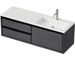 Waschbeckenunterschrank Sanox Loft Mineralguss 47x140,5x45,5 cm mit Mineralgusswaschbecken 3 Schubladen und Doppelauszug 70 cm links black oak/weiß matt