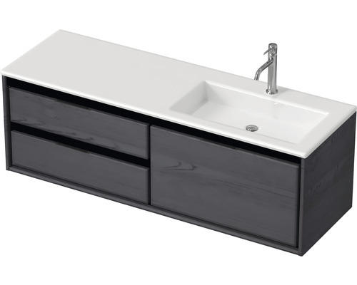 Waschbeckenunterschrank Sanox Loft Mineralguss 47x140,5x45,5 cm mit Mineralgusswaschbecken 3 Schubladen und Doppelauszug 70 cm links black oak/weiß matt
