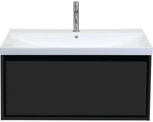 Waschbeckenunterschrank Sanox Loft Keramik 52,5x101x46 cm mit Keramikwaschbecken schwarz matt