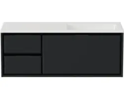Waschbeckenunterschrank Sanox Loft Mineralguss 47x120,5x45,5 cm mit Mineralgusswaschbecken ohne Hahnloch 3 Schubladen und Doppelauszug 35 cm links schwarz matt