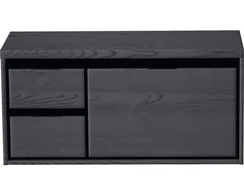 Waschbeckenunterschrank Sanox Loft 48,6x100,2x45 cm mit Waschtischplatte 3 Schubladen und Doppelauszug links black oak