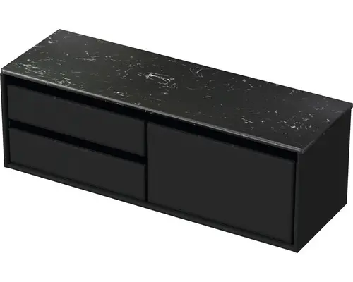 Waschbeckenunterschrank Sanox Loft 47x141x46 cm mit Waschtischplatte 3 Schubladen und Doppelauszug links schwarz matt/Kunststein schwarz