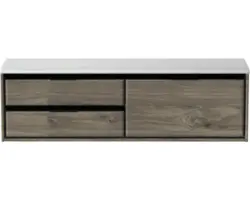 Waschbeckenunterschrank Sanox Loft 47x161x46 cm mit Waschtischplatte 3 Schubladen und Doppelauszug links espresso/Kunststein