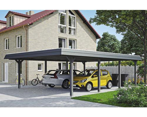 Doppelcarport SKAN HOLZ Wendland inkl. EPDM Folie, Pfostenanker 630 x 879 cm schiefer