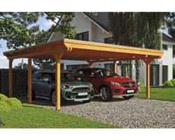 Doppelcarport SKAN HOLZ Emsland inkl. EPDM Folie, Pfostenanker 613 x 604 cm eiche hell