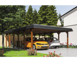 Doppelcarport SKAN HOLZ Spreewald inkl. EPDM Folie, Pfostenanker 585 x 893 cm nussbaum