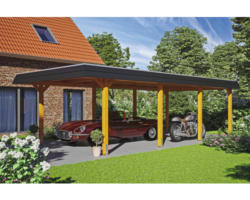 Einzelcarport SKAN HOLZ Wendland inkl. EPDM Folie, Pfostenanker 409 x 870 cm eiche hell