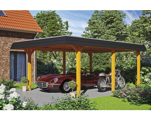 Einzelcarport SKAN HOLZ Wendland inkl. Pfostenanker 409 x 628 cm eiche hell