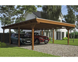 Doppelcarport SKAN HOLZ Emsland inkl. EPDM Folie, Pfostenanker 613 x 846 cm nussbaum