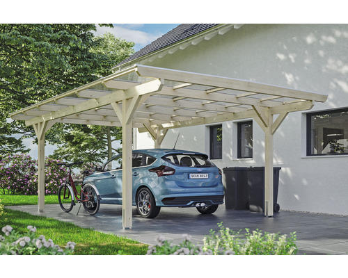 Einzelcarport SKAN HOLZ Odenwald inkl. Pfostenanker 428 x 648 cm natur