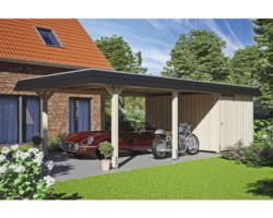 Einzelcarport SKAN HOLZ Wendland inkl. Abstellraum, EPDM Folie, Pfostenanker 409 x 870 cm natur