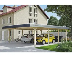 Doppelcarport SKAN HOLZ Wendland inkl. EPDM Folie, Pfostenanker 630 x 879 cm natur