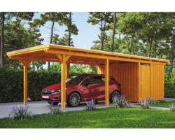 Einzelcarport SKAN HOLZ Emsland inkl. Abstellraum, Pfostenanker 354 x 846 cm eiche hell