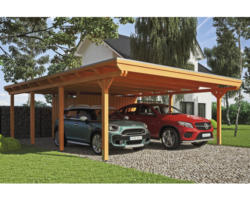 Doppelcarport SKAN HOLZ Emsland inkl. Abstellraum, EPDM Folie, Pfostenanker 613 x 846 cm eiche hell