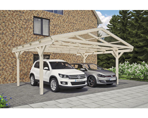 Doppelcarport SKAN HOLZ Westerwald inkl. Pfostenanker 570 x 541 cm natur