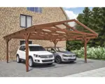 Hornbach Doppelcarport SKAN HOLZ Westerwald inkl. Pfostenanker 570 x 648 cm nussbaum