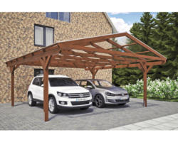 Doppelcarport SKAN HOLZ Westerwald inkl. Pfostenanker 570 x 648 cm nussbaum