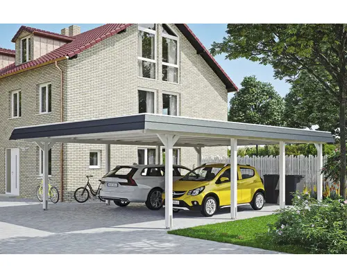 Doppelcarport SKAN HOLZ Wendland inkl. EPDM Folie, Pfostenanker 630 x 879 cm weiß