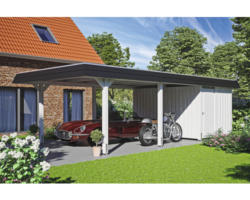 Einzelcarport SKAN HOLZ Wendland inkl. Abstellraum, Pfostenanker 409 x 870 cm weiß