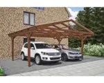 Hornbach Doppelcarport SKAN HOLZ Westerwald inkl. Pfostenanker 570 x 541 cm nussbaum