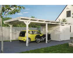 Einzelcarport SKAN HOLZ Emsland inkl. Abstellraum, EPDM Folie, Pfostenanker 404 x 846 cm weiß
