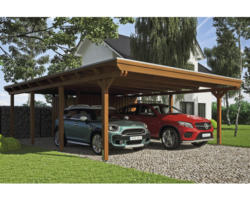 Doppelcarport SKAN HOLZ Emsland inkl. Abstellraum, EPDM Folie, Pfostenanker 613 x 846 cm nussbaum