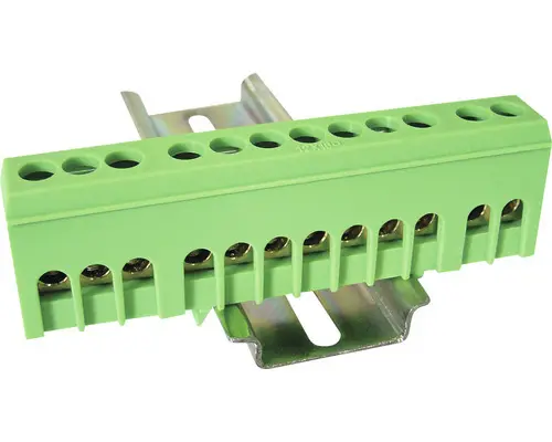 PE Schiene Klemme isoliert, 230/400VAC, 63A, 6×9 mm, 12P, IP20, grün, 1 Stk.