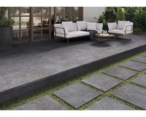 Feinsteinzeug Terrassenplatte Rock Graphite rektifizierte Kante 60 x 60 x 2 cm