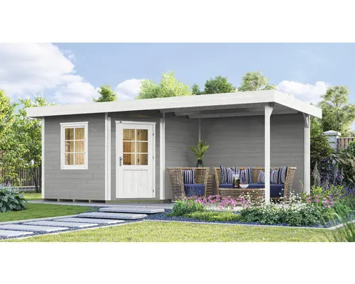 Saunahaus Weka Salo ohne Ofen mit Fenster und holttüre mit Isolierglas wärmegedämmt grau