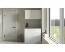 Miniküche Flex Well Lucca 11420 weiß/weiß 100 cm inkl. Einbaugeräte