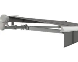 SOLUNA Gelenkarmmarkise Trend 5,5x3,5 Stoff Dessin D419 Gestell E6EV1 silber eloxiert Antrieb links inkl. Motor, Wandschalter und Nothandkurbel