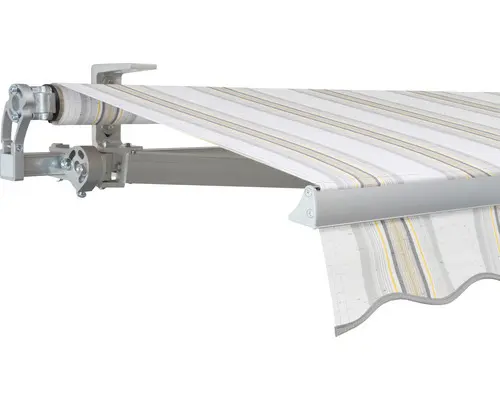 SOLUNA Gelenkarmmarkise Concept 4x2,5 Stoff Dessin 6287 Gestell Silber E6EV1 eloxiert Antrieb links inkl. Motor und Wandschalter